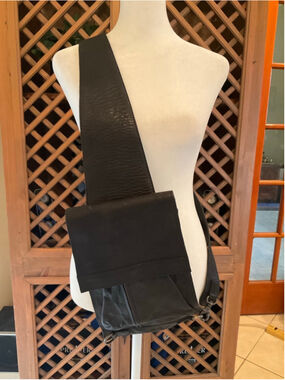 R.P.S Black Leather Crossbody Bag Minimalist Sling Shoulder Bag